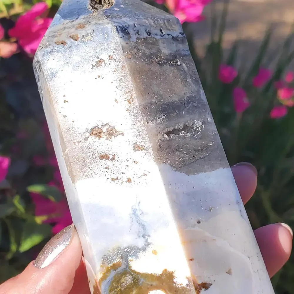 Ocean Jasper Blue Pink Druzy Sea Crystal Tower Point 508 grams